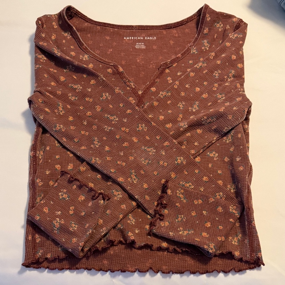 American Eagle Outfitters Rust Floral Long Sleeve Top